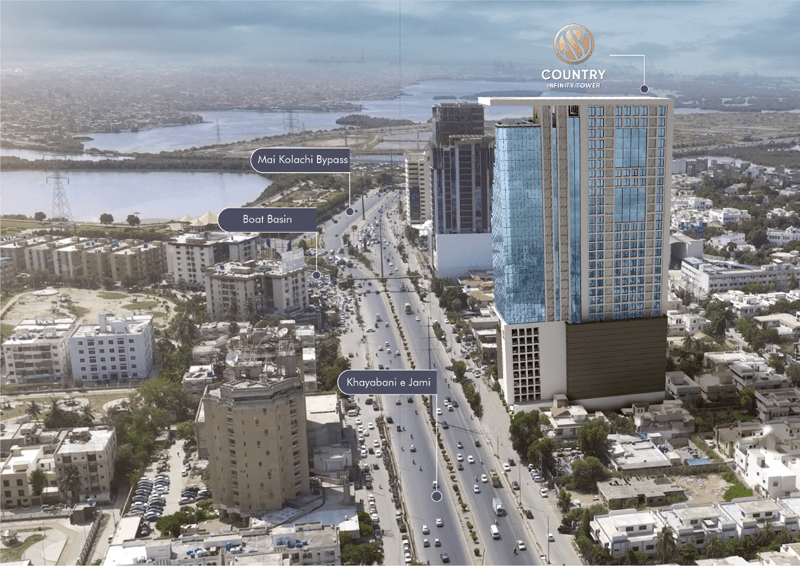 Country Infinity Tower 774-1609 Sqft Office for Sale In Clifton Block 7 Karachi