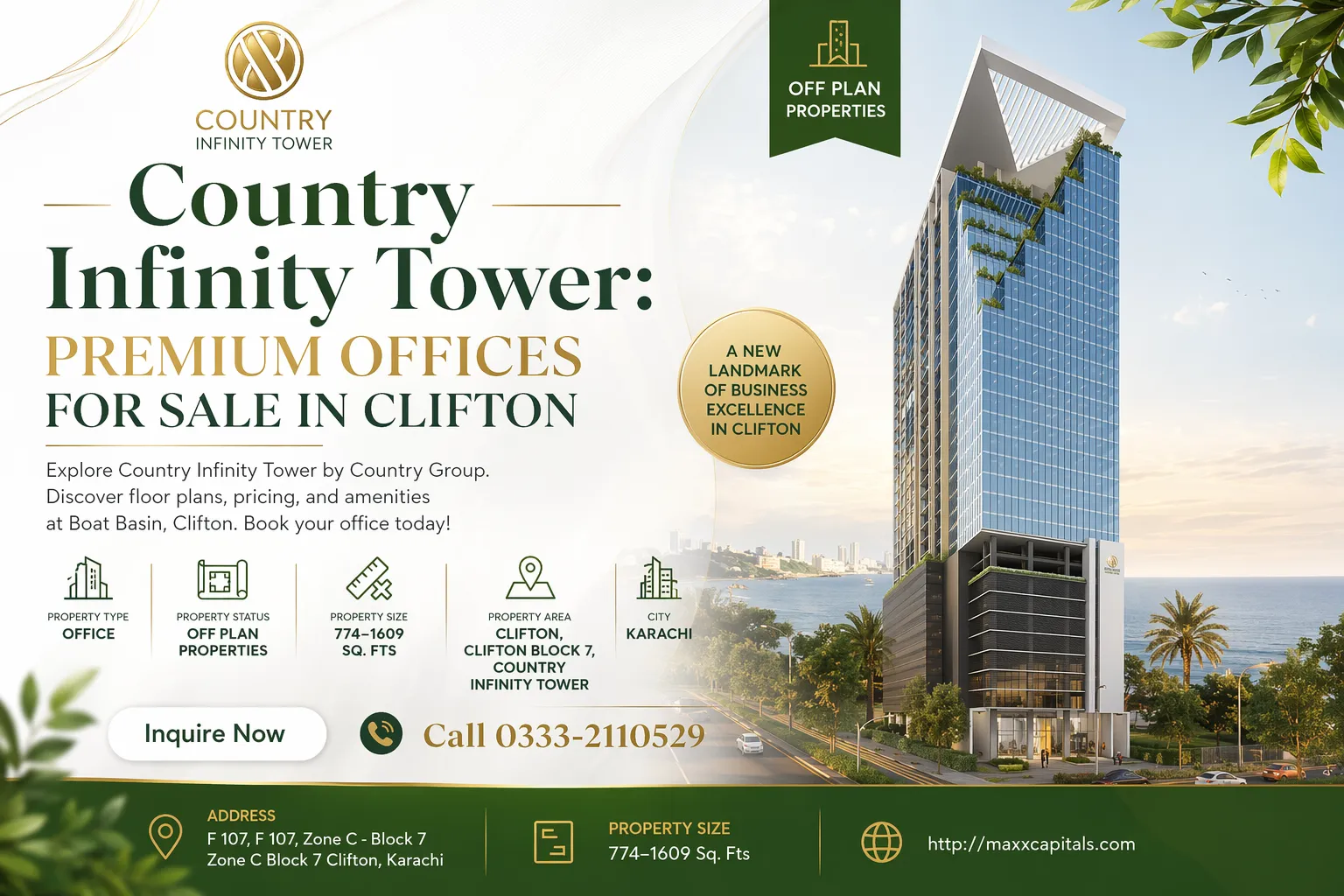 Country Infinity Tower: Premium Offices For Sale in Clifton