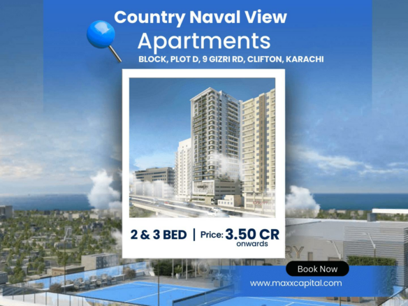 Modern high-rise apartments at Country Naval View in Clifton Karachi with panoramic sea and city views
