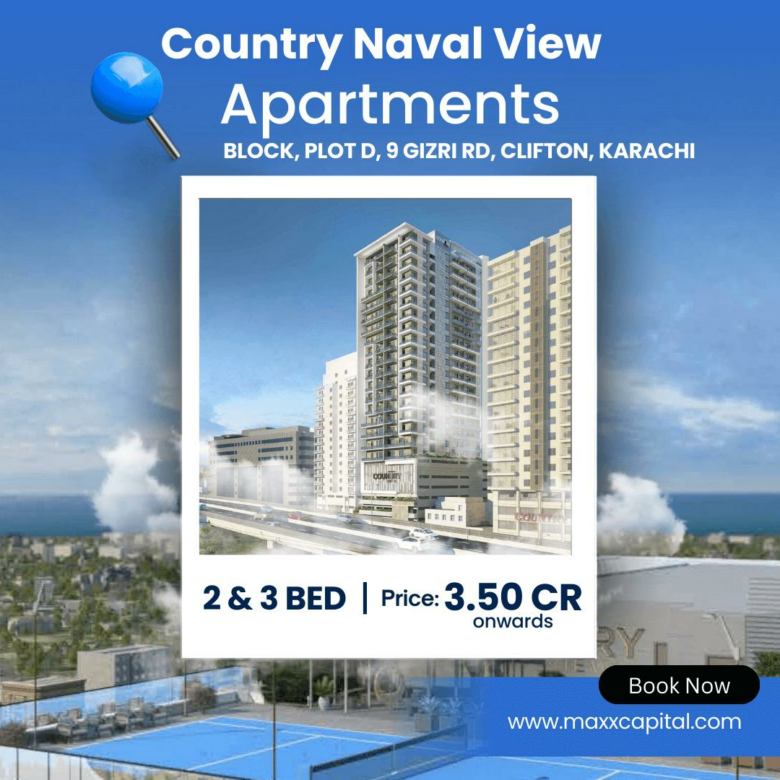 Modern high-rise apartments at Country Naval View in Clifton Karachi with panoramic sea and city views