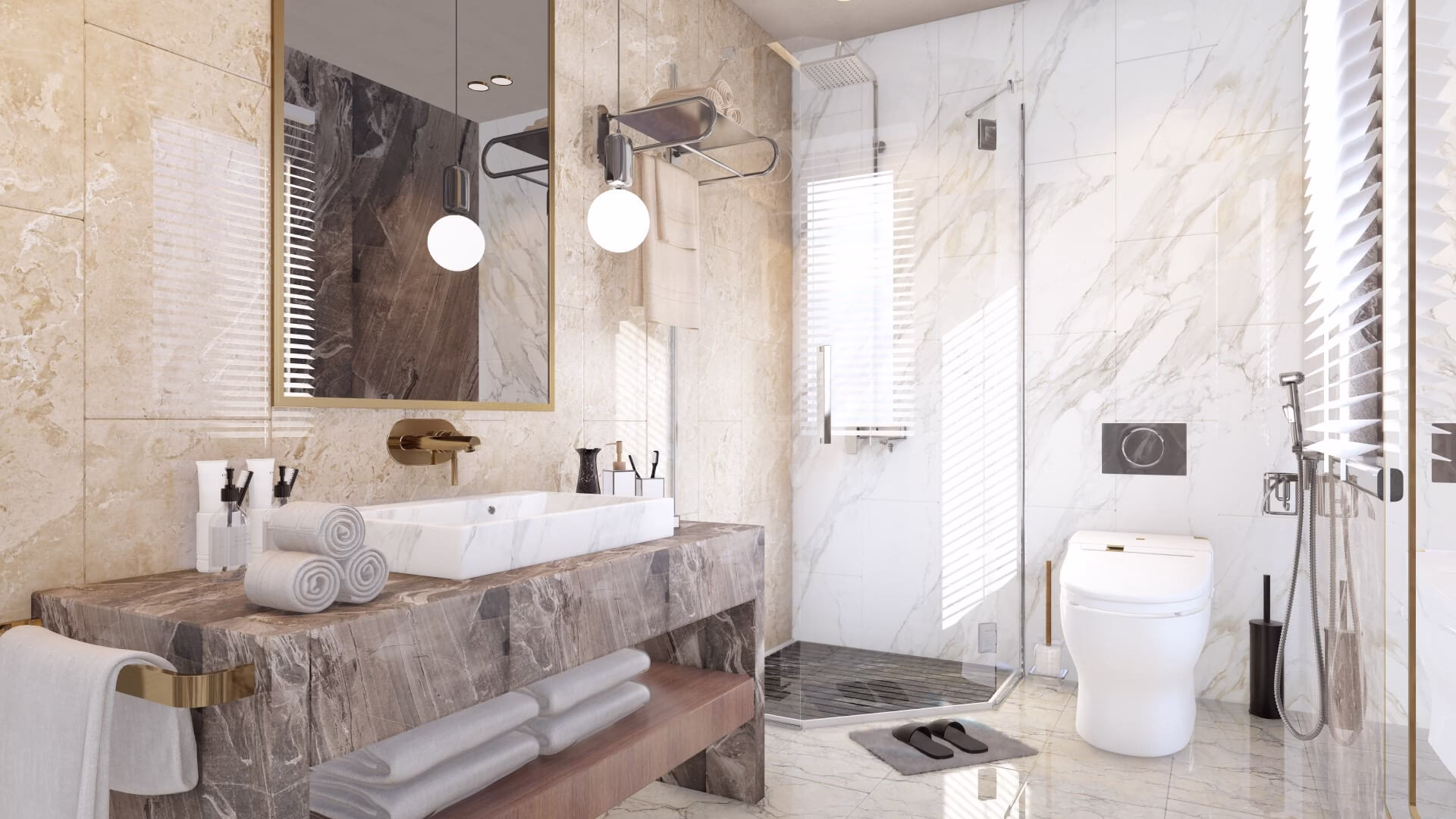 Modern bathroom with premium fixtures in Saima Marina Residence apartment, DHA Phase 8, Karachi