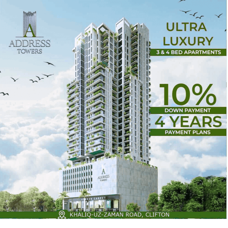 Address Towers Clifton Luxury 3-4 Bedrooms Flats For Sale In Khaliq uz zaman Road Clifton Block 8 Karachi