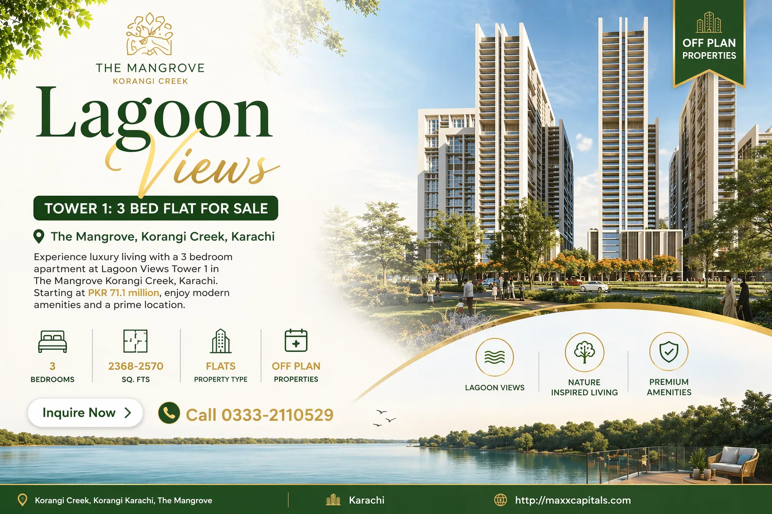Lagoon Views Tower 1 3 Bedroom Apartment for Sale in The Mangrove Korangi Creek Karachi Marketed By MaxX Capitals