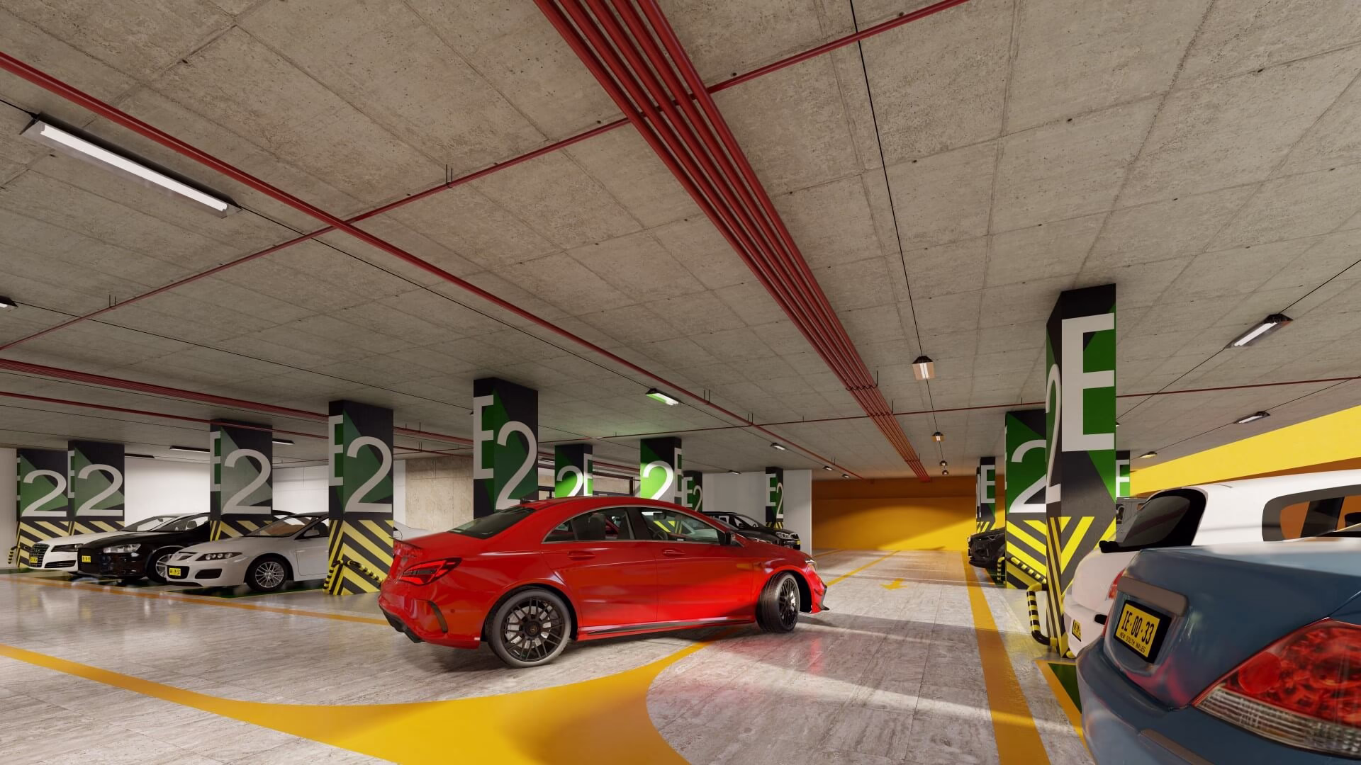 Secure multi-level parking at Saima Marina Residence, DHA Phase 8, Karachi